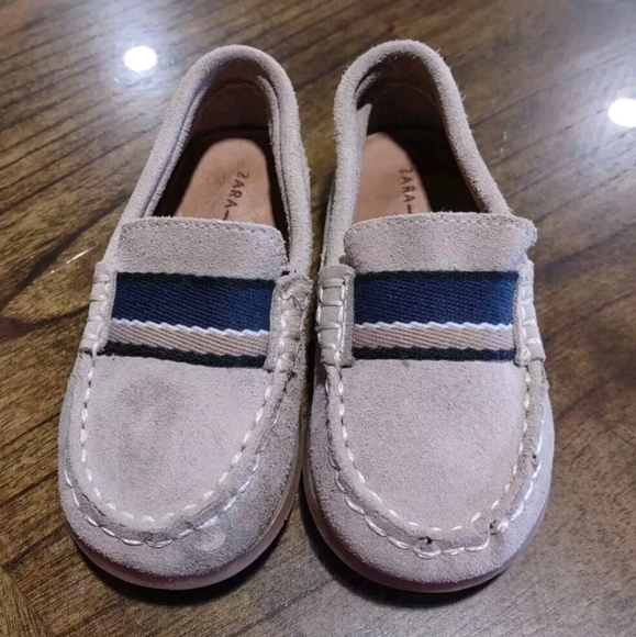 Zara Baby Boy Sz 5.5 Tan Genuine Suede Leather Loafer Shoes SlipOn Made In Spain - Picture 1 of 9